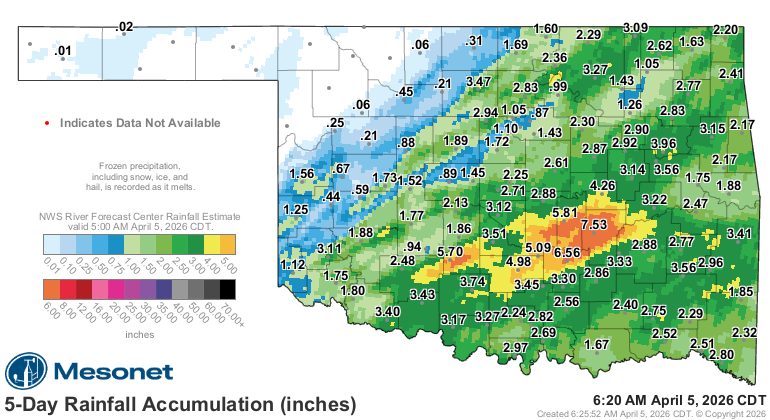 Rainmap for Oklahoma APril 1-4, 2026